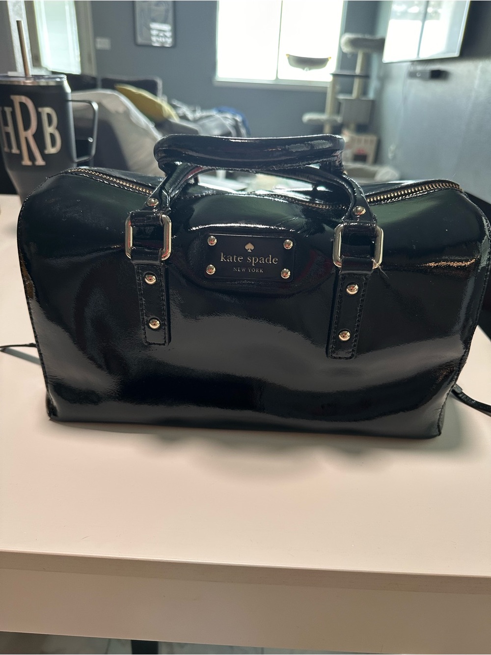 kate spade Black Patent Leather doctor bag with Gold Hardware